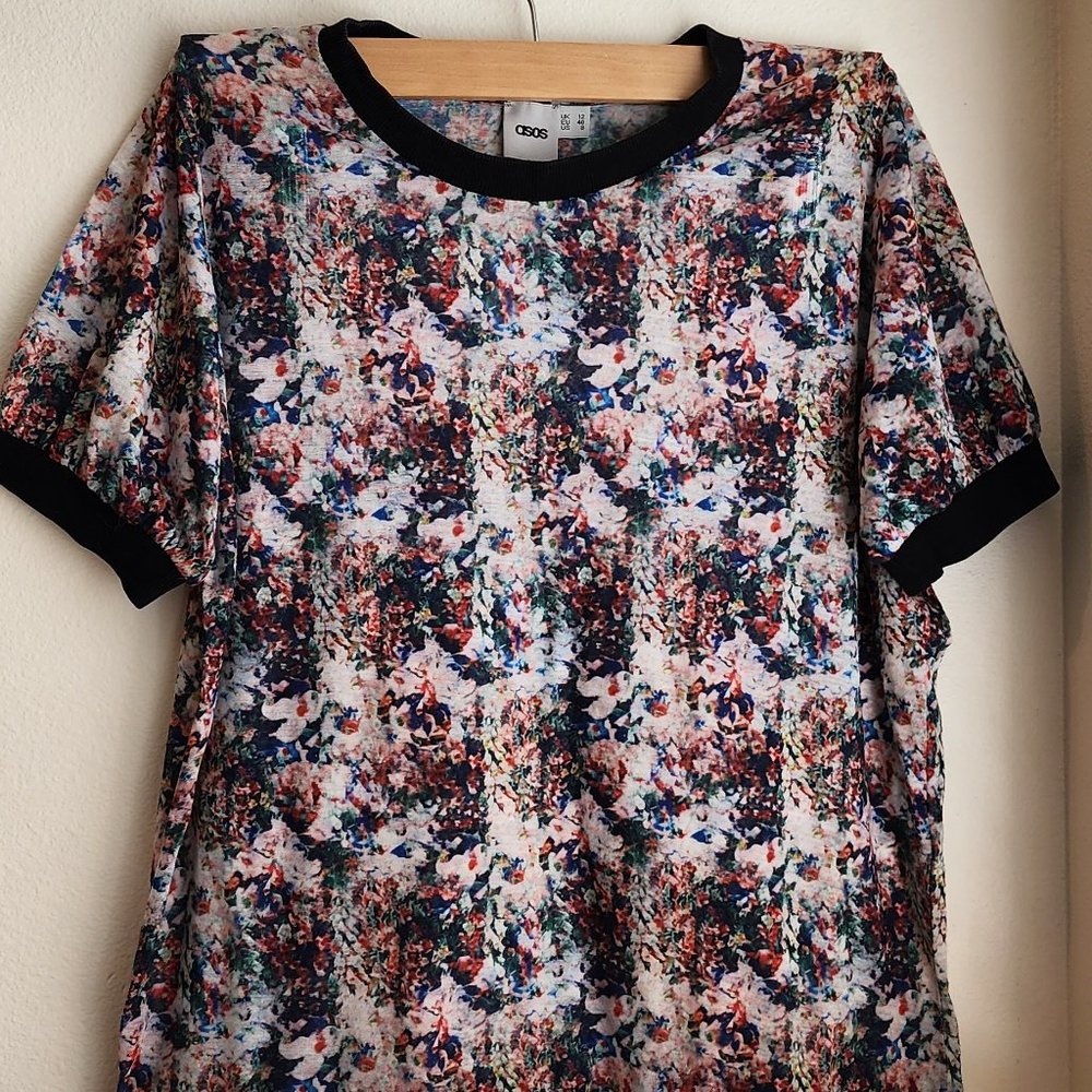 ASOS T-Shirt Pre-owned,  Size 8 US, Multicolor, Floral Print, Sheer